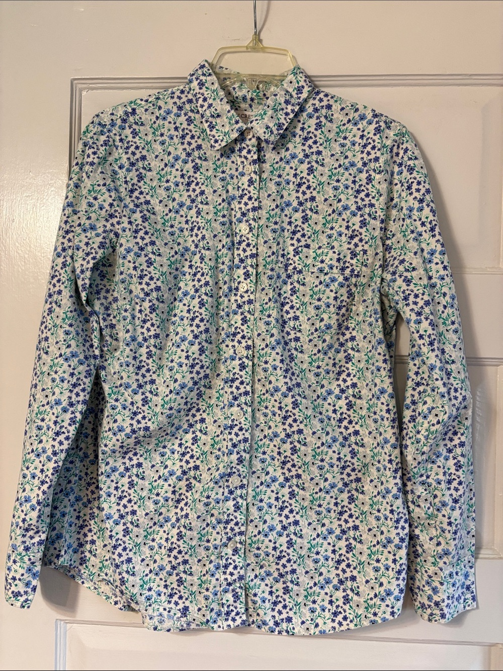 J. Crew White Button-Down Shirt with Blue & Green Floral Print
